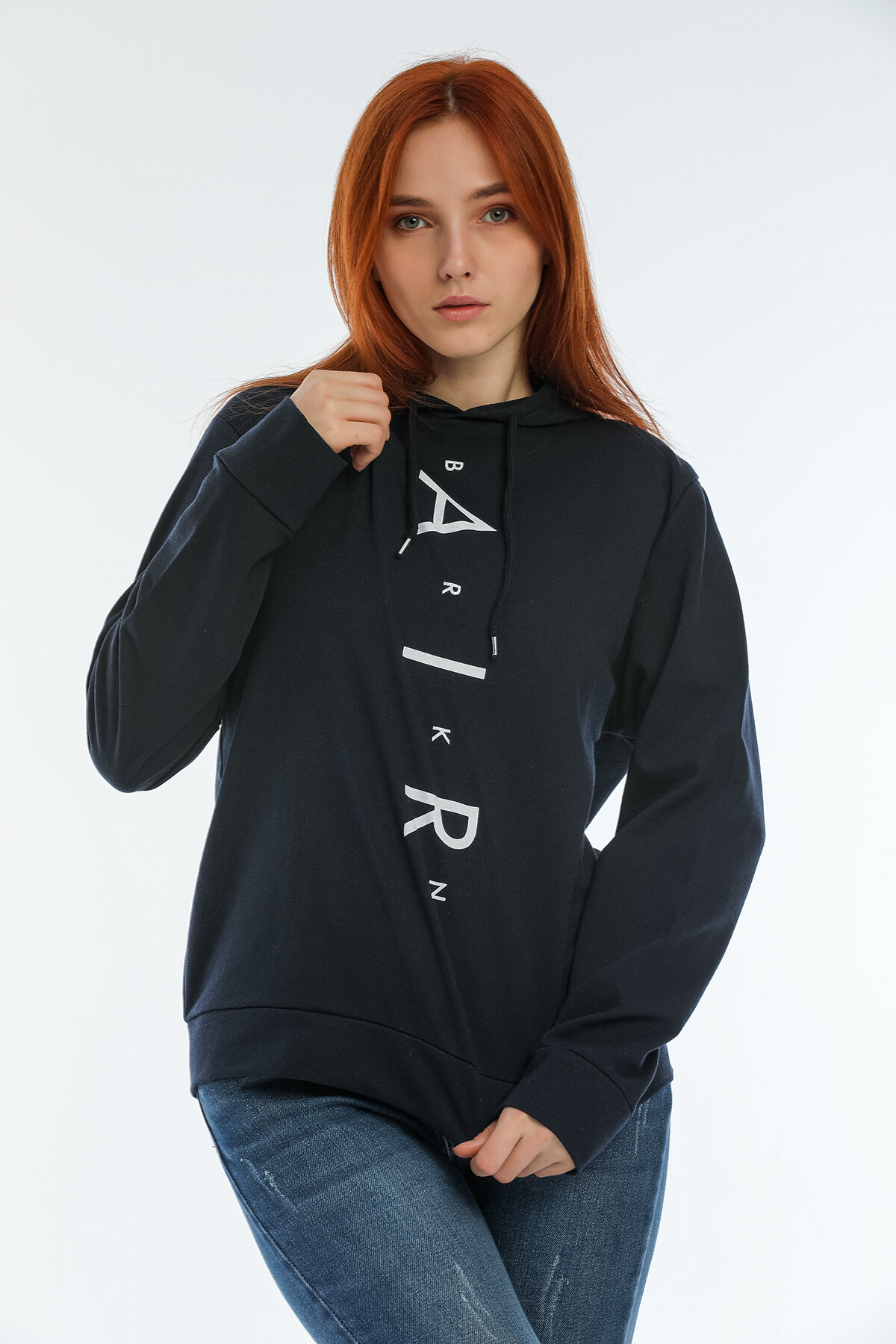 Süperlife Kadın Kapşonlu AR Baskılı İnce Sweatshırt SPR22SWk162