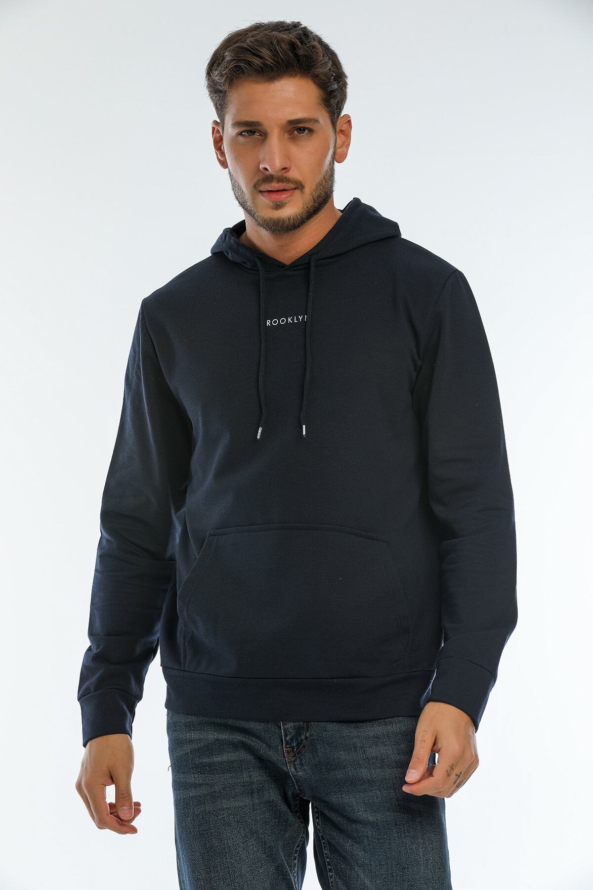Süperlife Erkek Kapşonlu Regular Fit Brooklyn Baskılı İnce Sweatshirt SPR22SW161