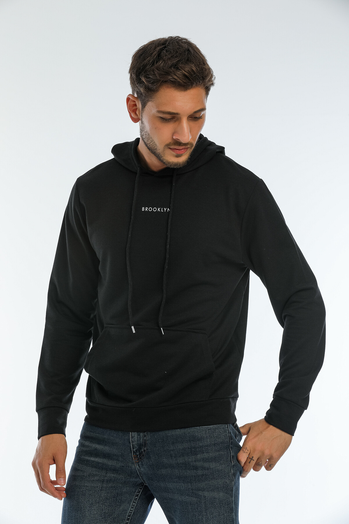 Süperlife Erkek Kapşonlu Regular Fit Brooklyn Baskılı İnce Sweatshirt SPR22SW161