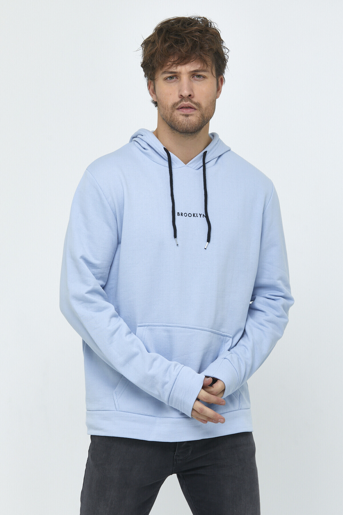 Süperlife Erkek Kapşonlu Regular Fit Brooklyn Baskılı İnce Sweatshirt SPR22SW161