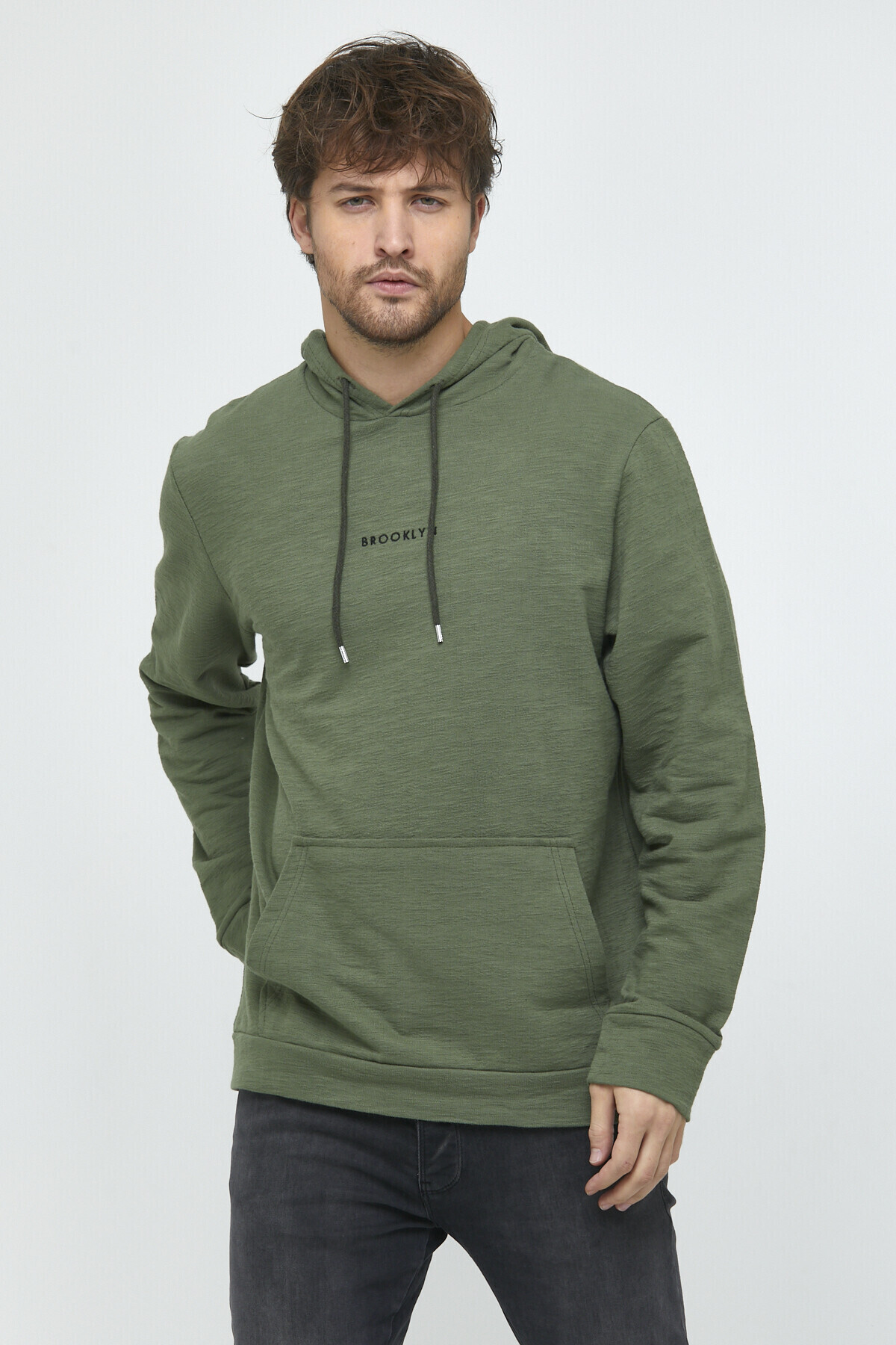 Süperlife Erkek Kapşonlu Regular Fit Brooklyn Baskılı İnce Sweatshirt SPR22SW161
