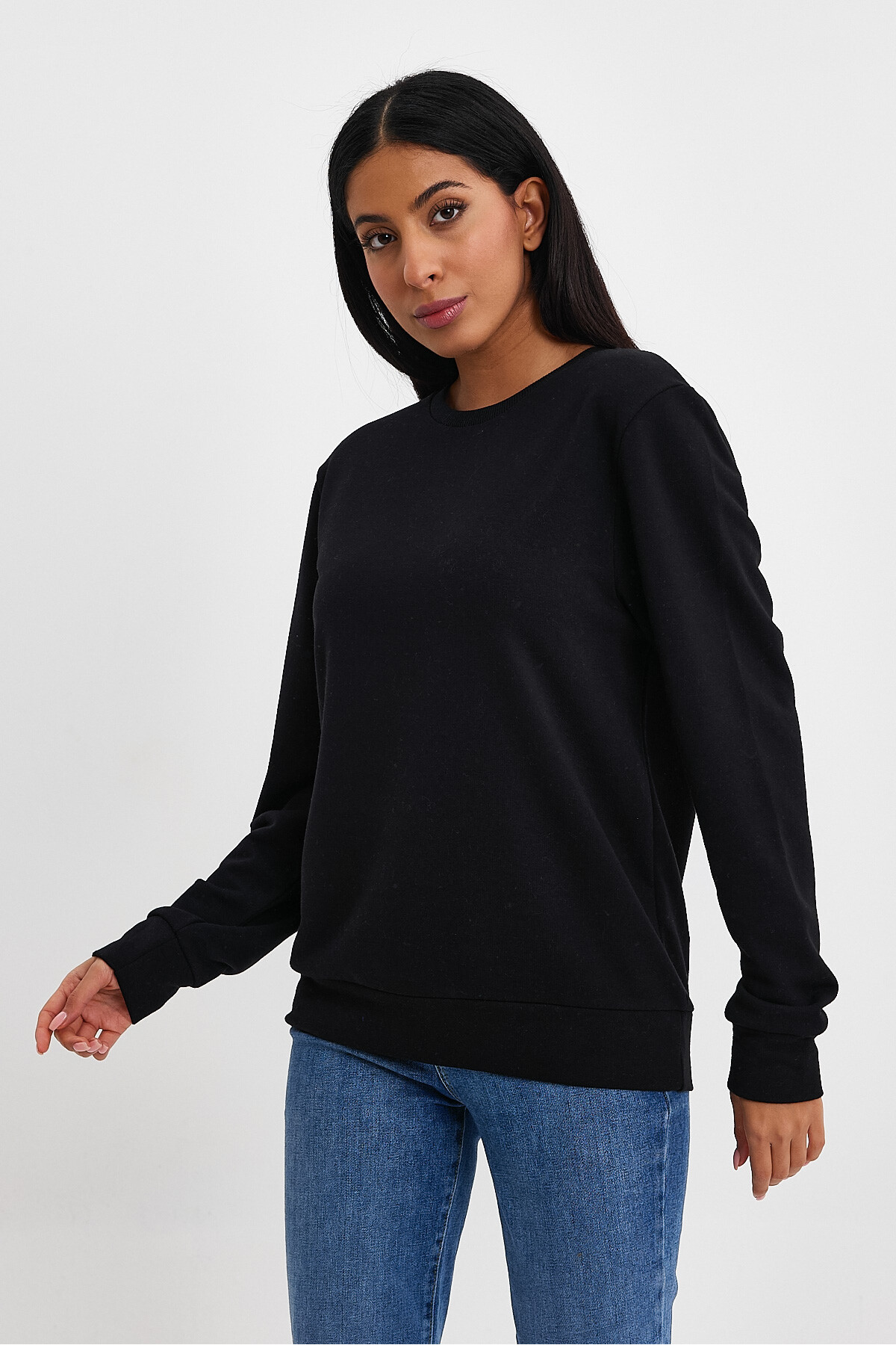 Kadın Bisiklet Yaka Rahat Kalıp 3 iplik Kalın Sweatshirt SPR24SWK-36