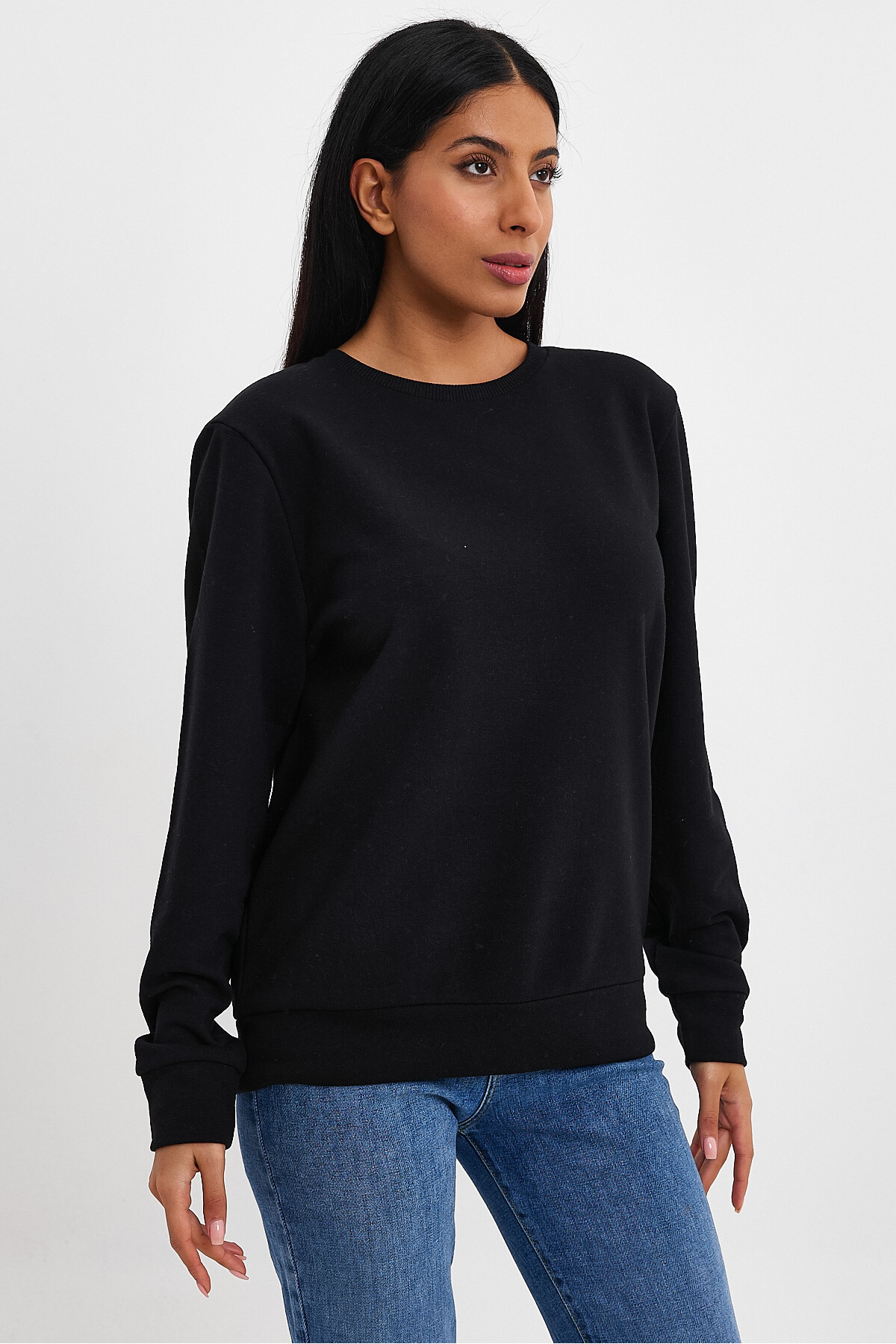 Kadın Bisiklet Yaka Rahat Kalıp 3 iplik Kalın Sweatshirt SPR24SWK-36