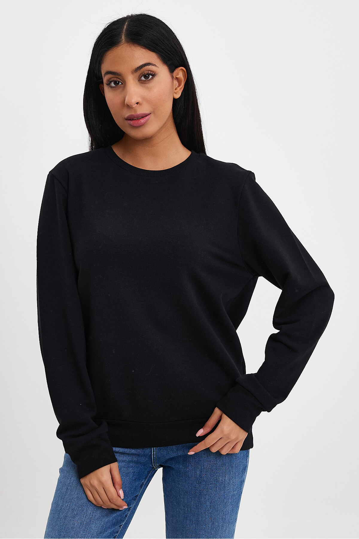 Kadın Bisiklet Yaka Rahat Kalıp 3 iplik Kalın Sweatshirt SPR24SWK-36