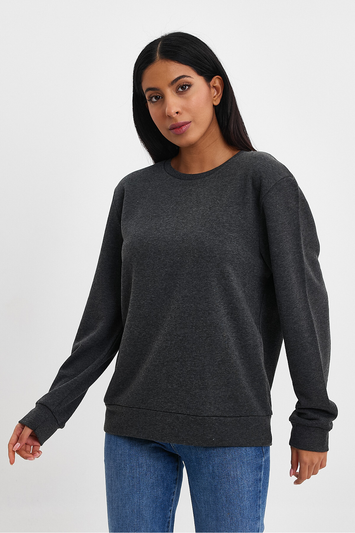 Kadın Bisiklet Yaka Rahat Kalıp 3 iplik Kalın Sweatshirt SPR24SWK-36