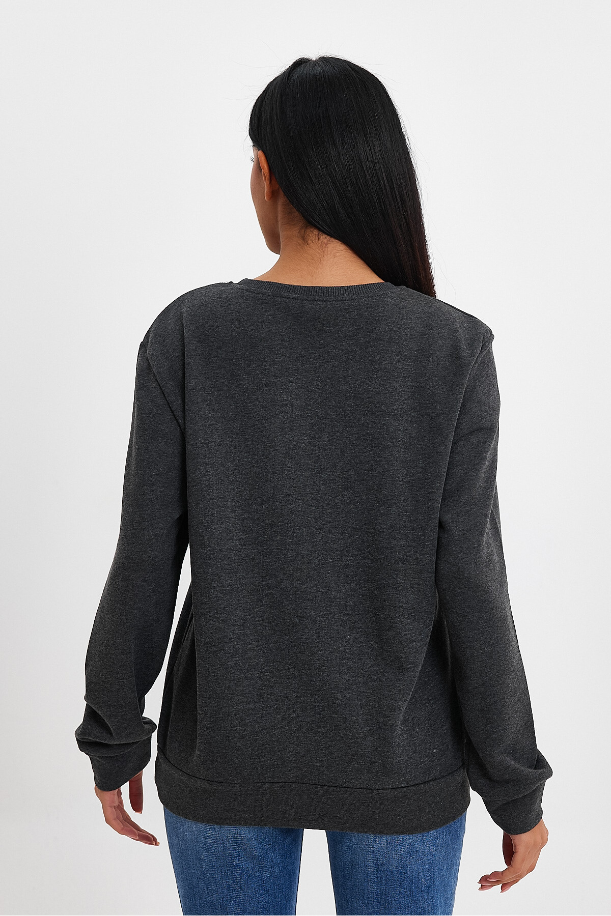 Kadın Bisiklet Yaka Rahat Kalıp 3 iplik Kalın Sweatshirt SPR24SWK-36