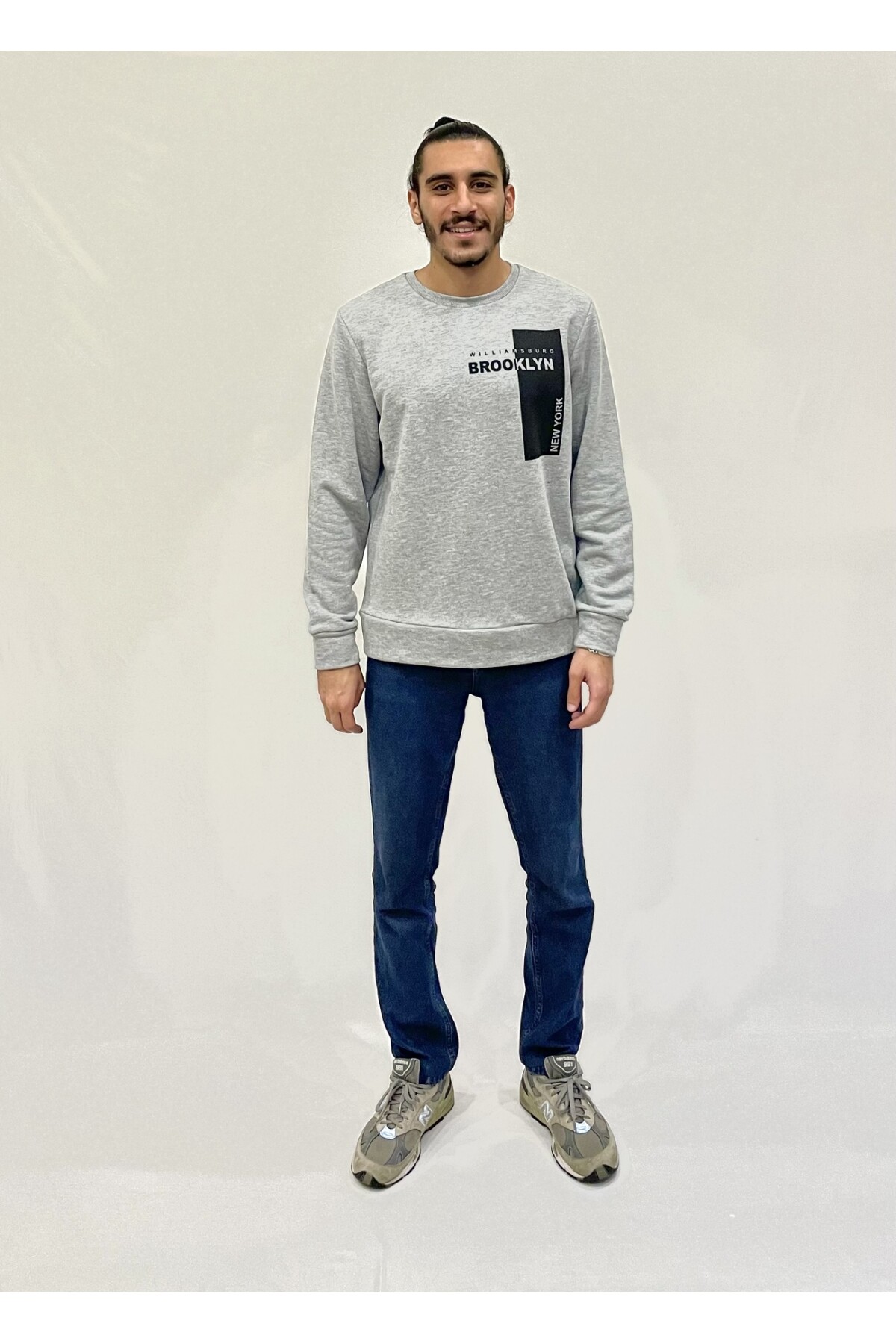 Erkek Bisiklet Yaka Rahat Kalıp 3 iplik Kalın W.Brooklyn Baskılı  Sweatshirt SPR24SW31