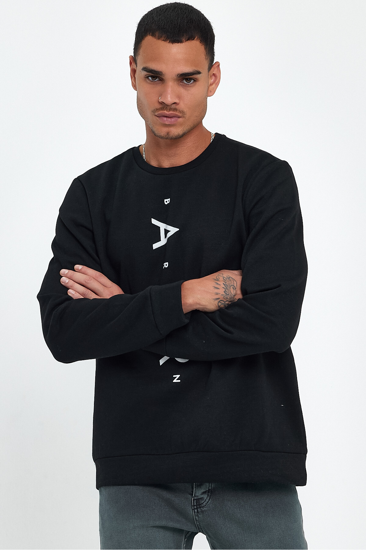 Süperlife Erkek Bisiklet Yaka Regular Fit AR Baskılı İnce Sweatshirt SPR22SW131