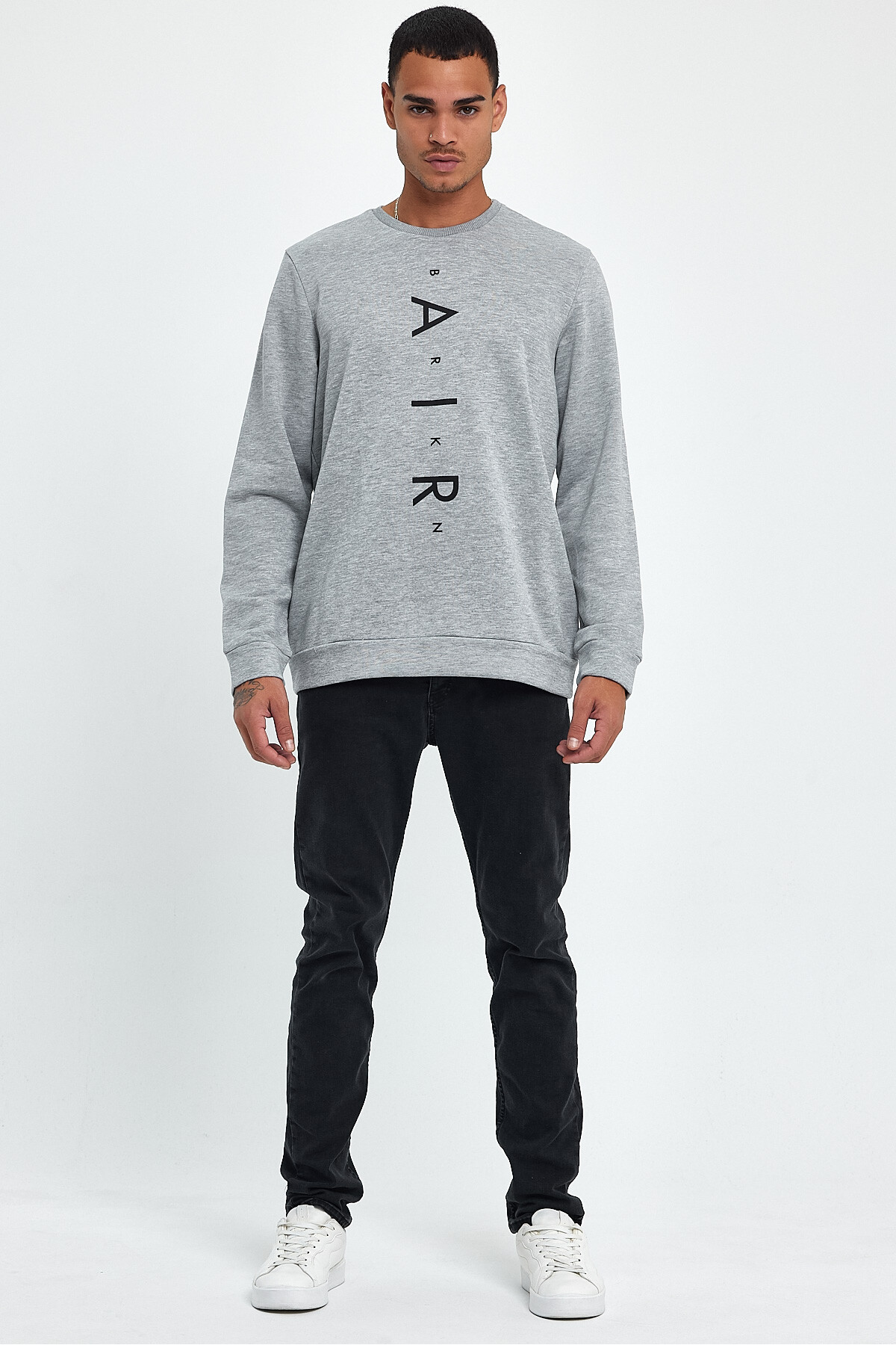 Süperlife Erkek Bisiklet Yaka Regular Fit AR Baskılı İnce Sweatshirt SPR22SW131
