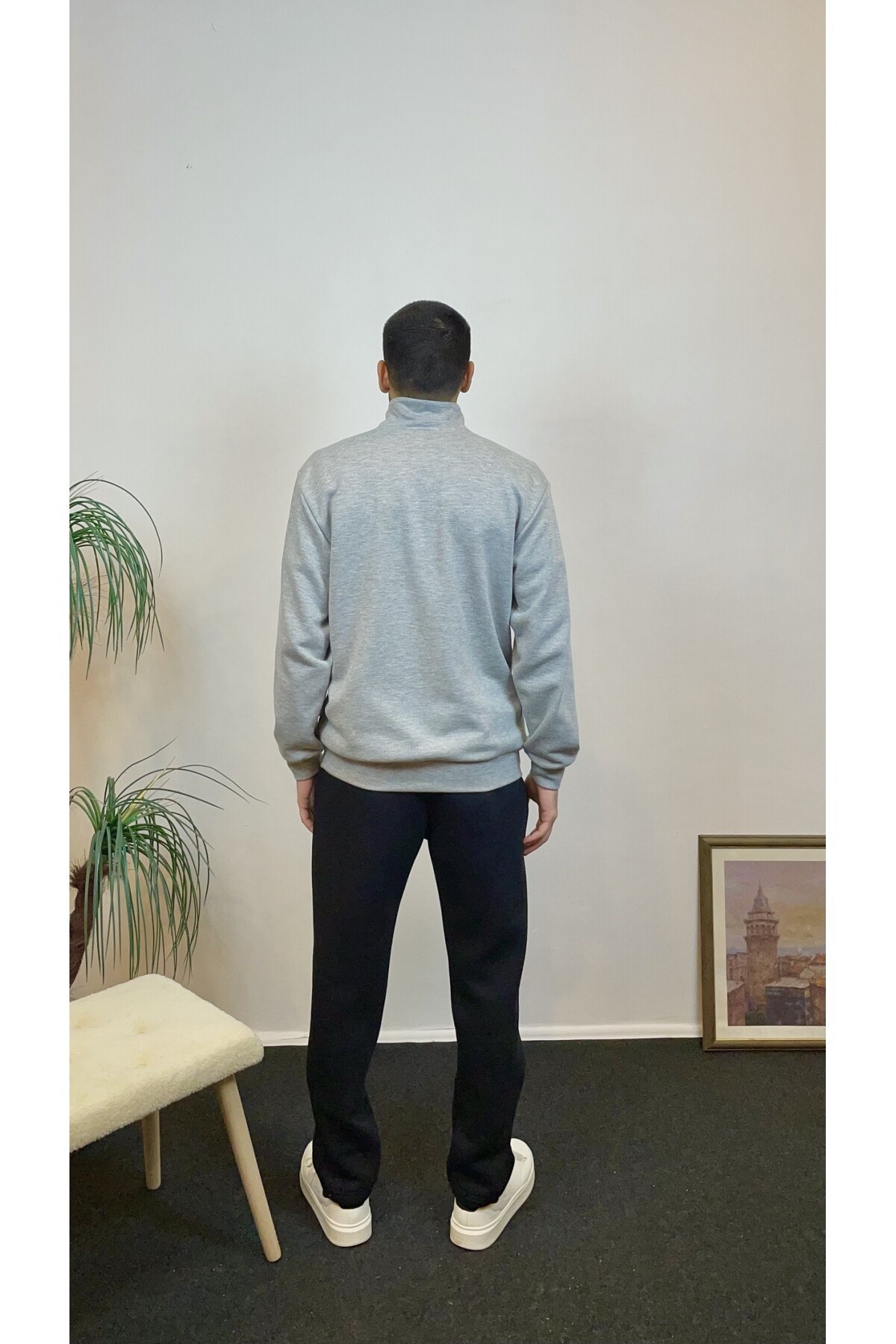 Erkek 3 iplik Yarım Fermuarlı Kanguru Çepli Sweatshırt spr24sw22