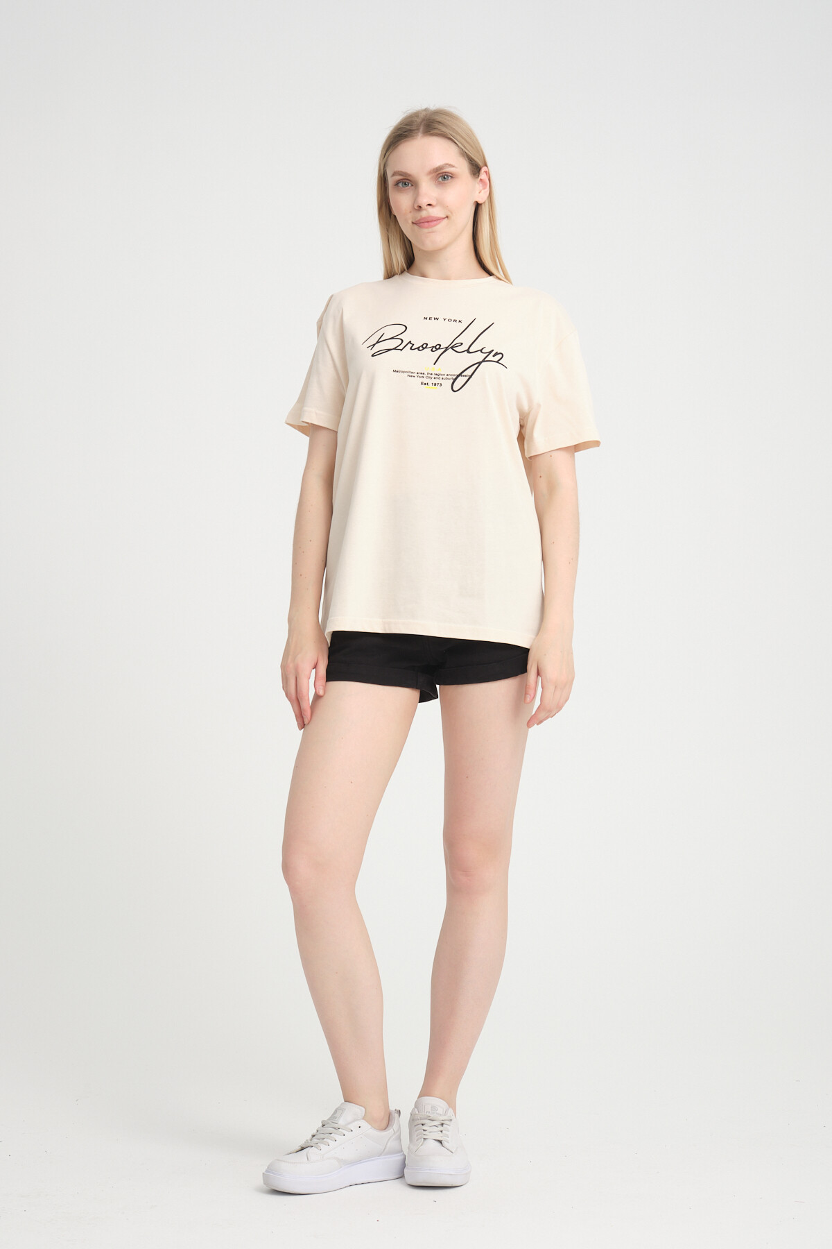 Kadın Bisiklet Yaka Oversize Fit  Tişort SPR24TSk110