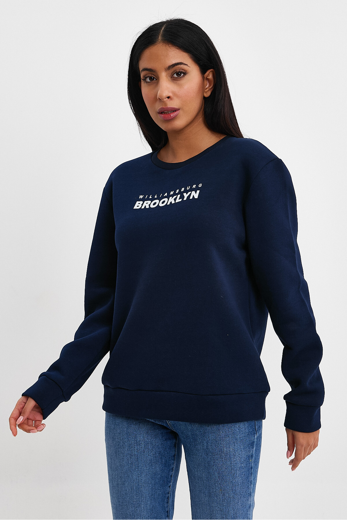 Kadın Bisiklet Yaka Rahat Kalıp 3 iplik Kalın Brooklyn Baskılı Sweatshirt SPR24swk29