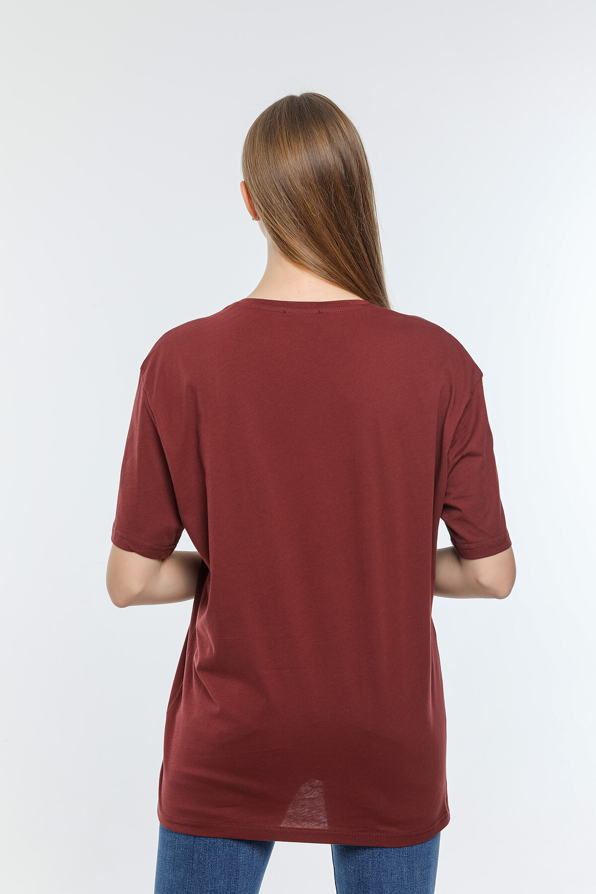 Süperlife Kadın Bisiklet Yaka Regular Fit Baskılı Tişort SPR21YK23