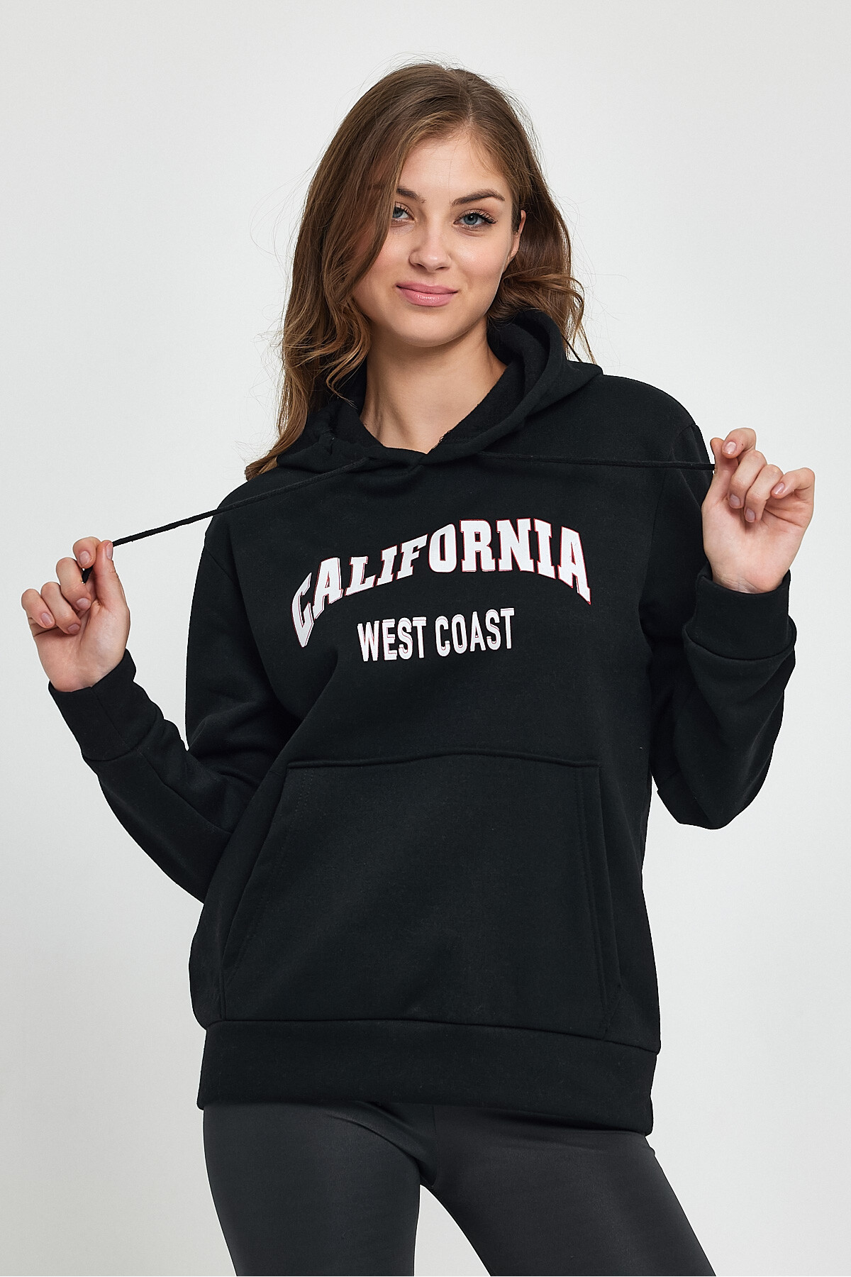 Kadın Kapşonlu Rahat Kalıp İçi Polarlı 3 iplik Californıa West  Baskılı Swetashırt SPR24SWK08