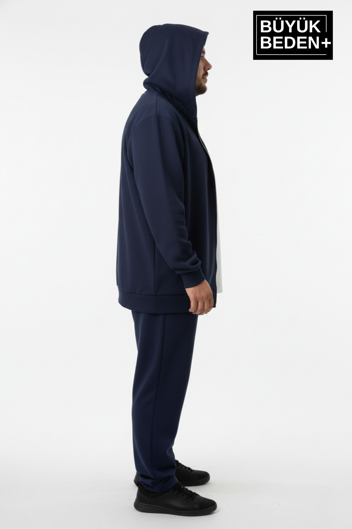 Erkek Büyük Beden Fermuarlı Kapüşonlu ince Sweatshirt Hırka - Rahat Kalıp SPR26BHR960