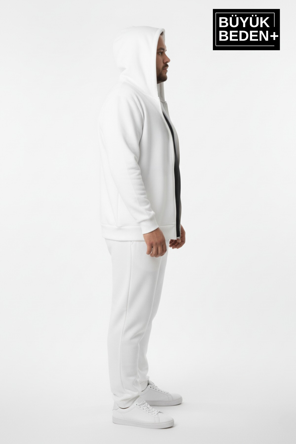 Erkek Büyük Beden Fermuarlı Kapüşonlu ince Sweatshirt Hırka - Rahat Kalıp SPR26BHR960