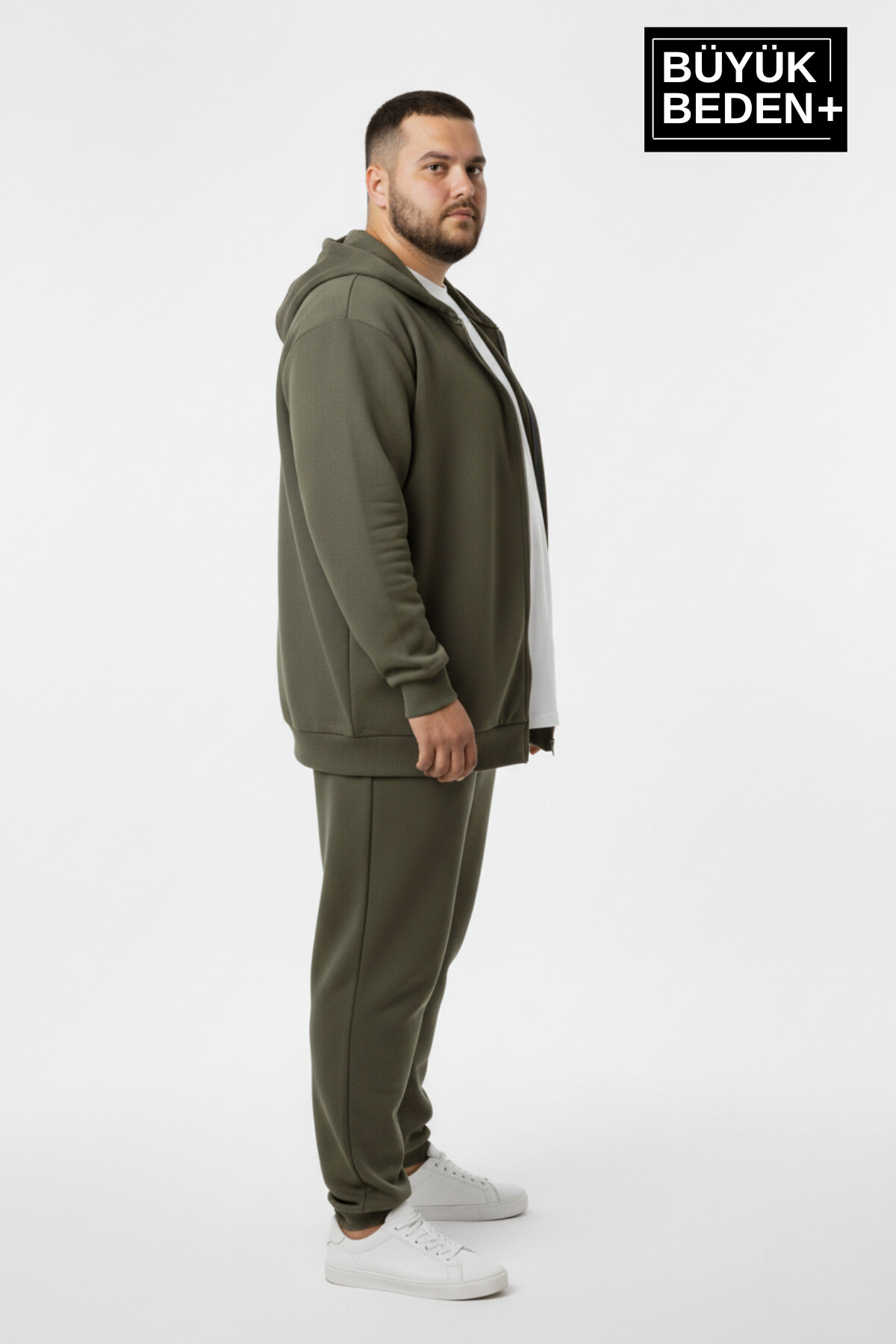 Erkek Büyük Beden Fermuarlı Kapüşonlu ince Sweatshirt Hırka - Rahat Kalıp SPR26BHR960