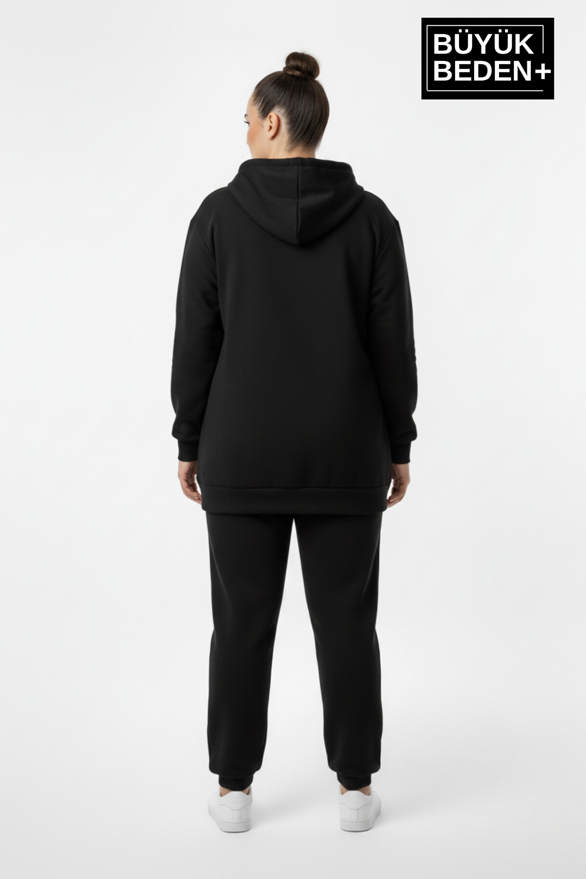 Kadın Büyük Beden Fermuarlı Kapüşonlu ince Sweatshirt Hırka - Rahat Kalıp SPR26BHR960