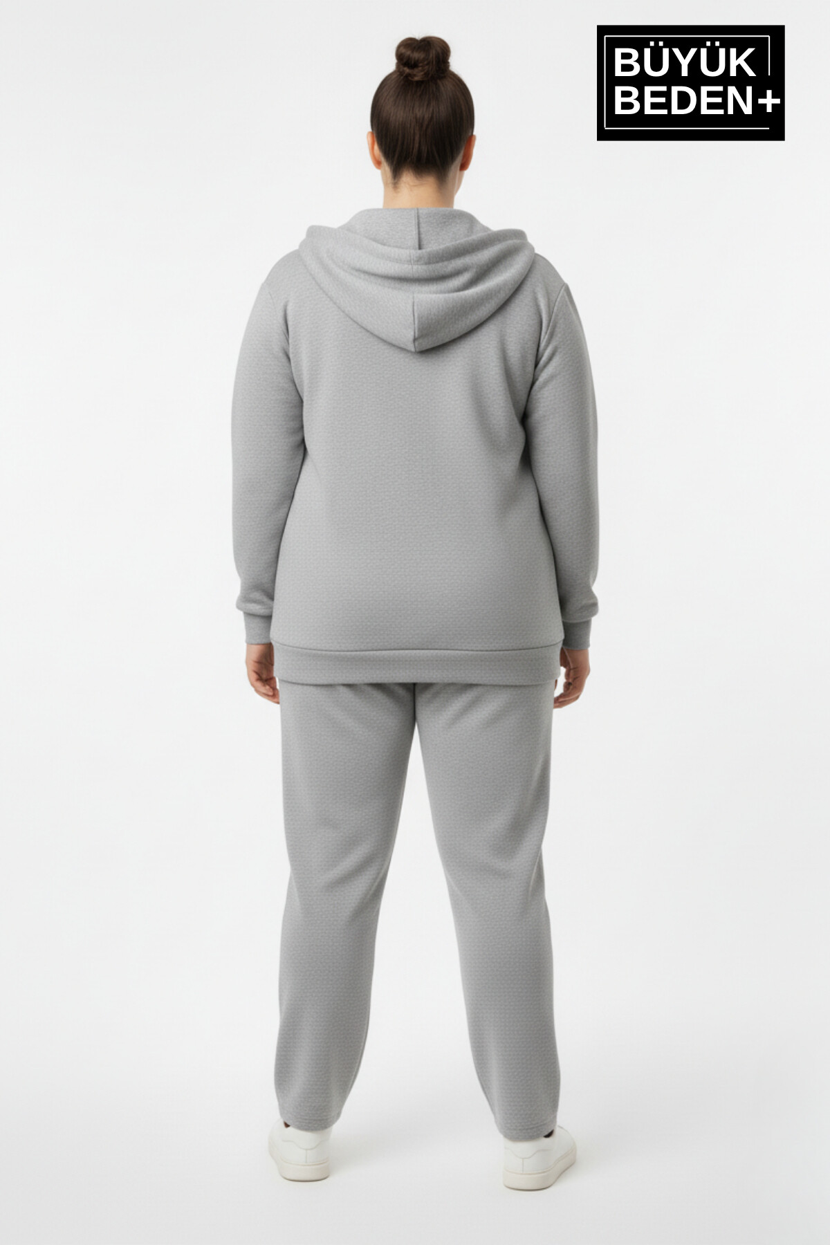 Kadın Büyük Beden Fermuarlı Kapüşonlu ince Sweatshirt Hırka - Rahat Kalıp SPR26BHR960