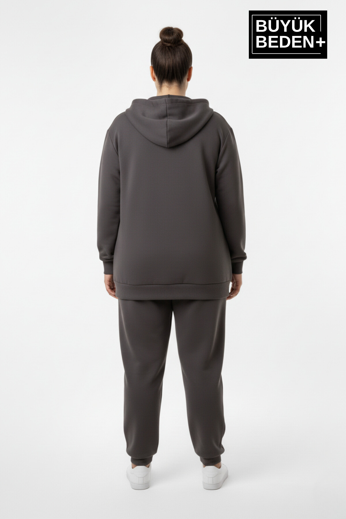 Kadın Büyük Beden Fermuarlı Kapüşonlu ince Sweatshirt Hırka - Rahat Kalıp SPR26BHR960