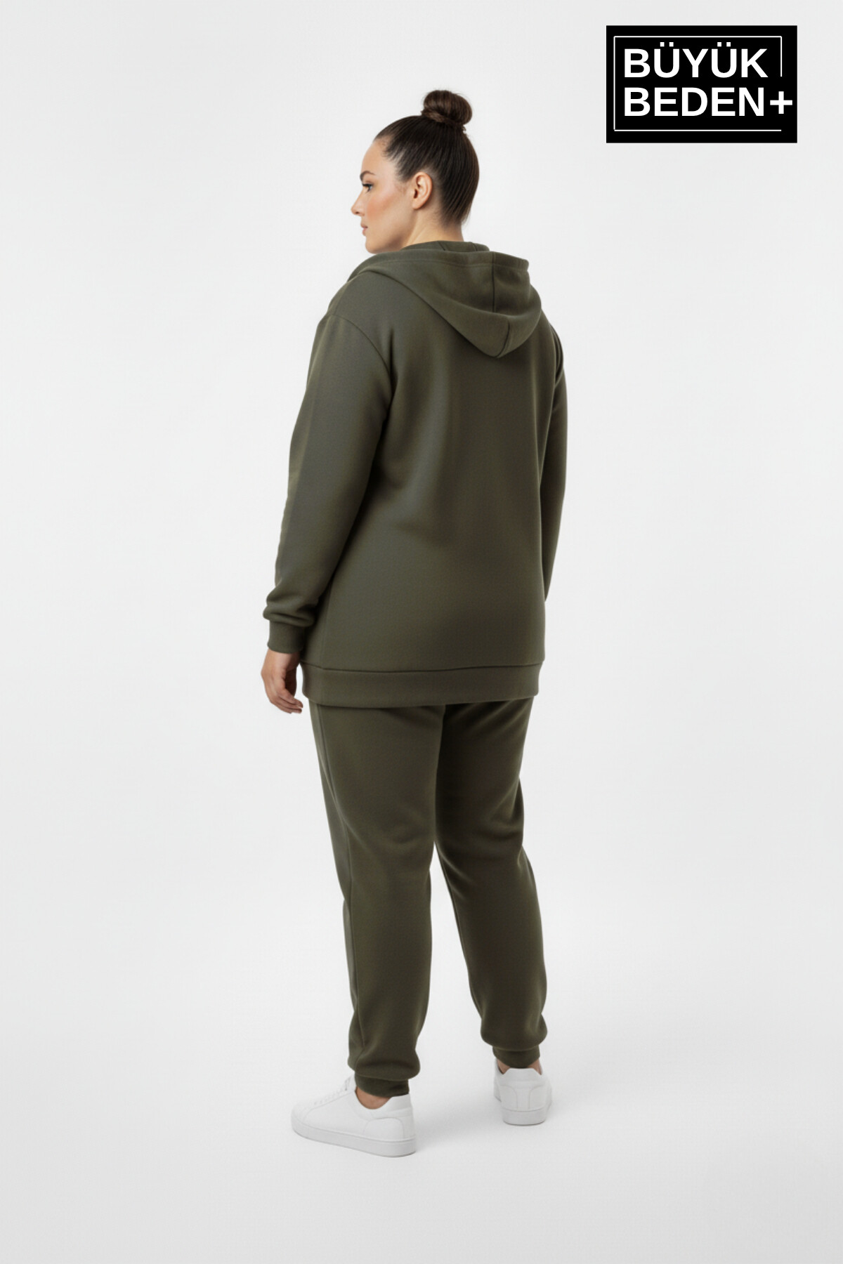 Kadın Büyük Beden Fermuarlı Kapüşonlu ince Sweatshirt Hırka - Rahat Kalıp SPR26BHR960