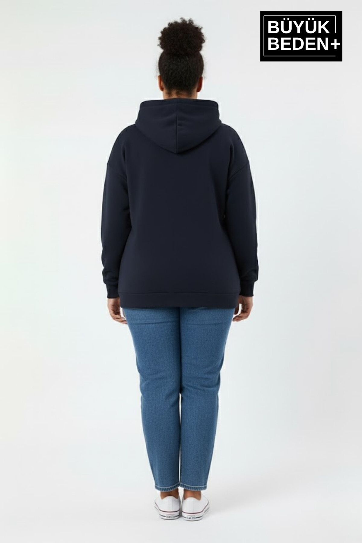 Kadın Büyük Beden Kapşonlu Rahat Kalıp Hoodie – Milano Italia Baskılı ince Sweatshırt SPR26BSWK967
