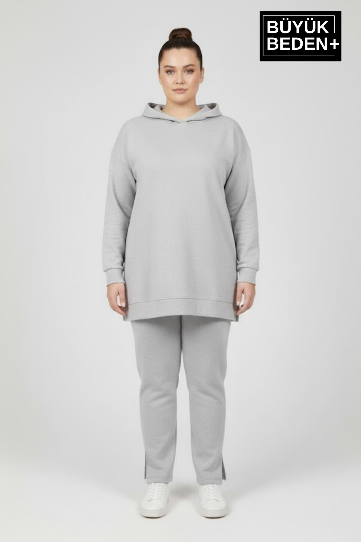 Büyük Beden Kapşonlu Tunik ince Sweatshırt  SPR26BTK991