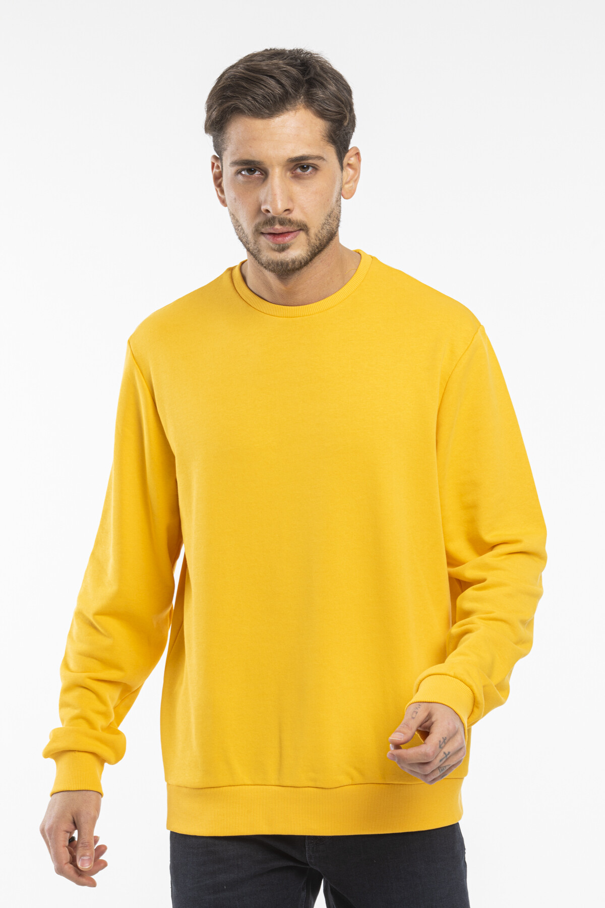 Erkek Bisiklet Yaka Rahat Kalıp 3 iplik İçi Polarlı Kalın Sweatshirt SPR25SW36