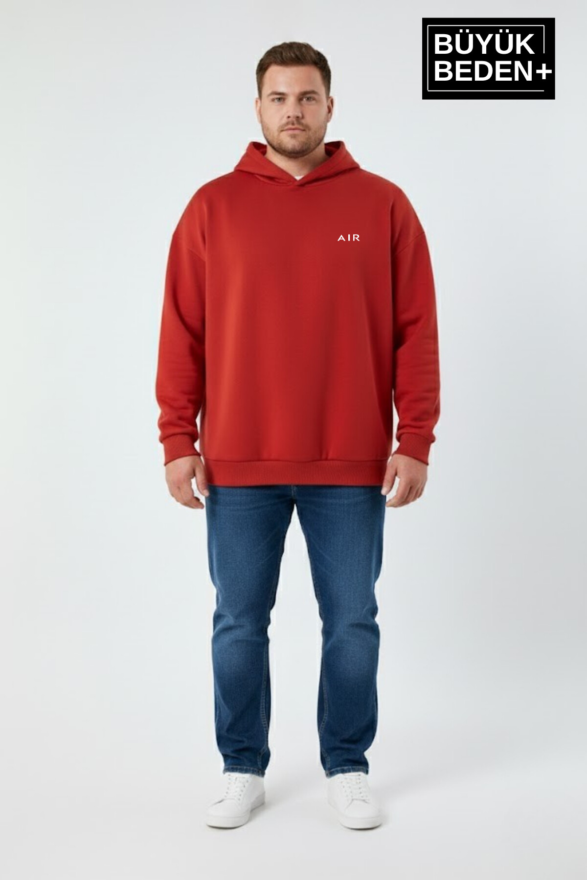 Erkek Büyük Beden AR Baskılı Kapüşonlu ince Sweatshirt SPR26BSW963