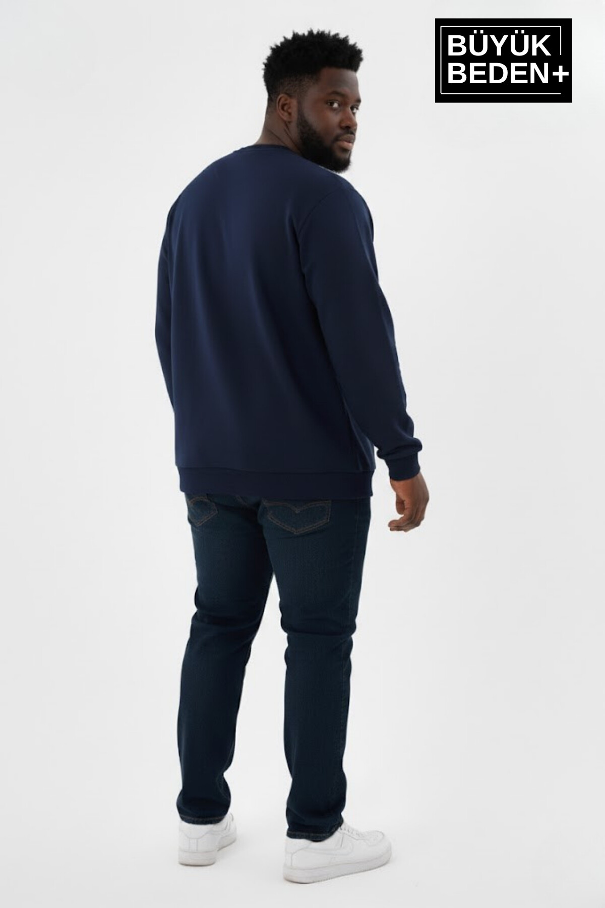 Erkek Büyük Beden AR Baskılı Yaka Kollar Etek Ribana Bisilet Yaka İnce Sweatshirt SPR26BSW956-1