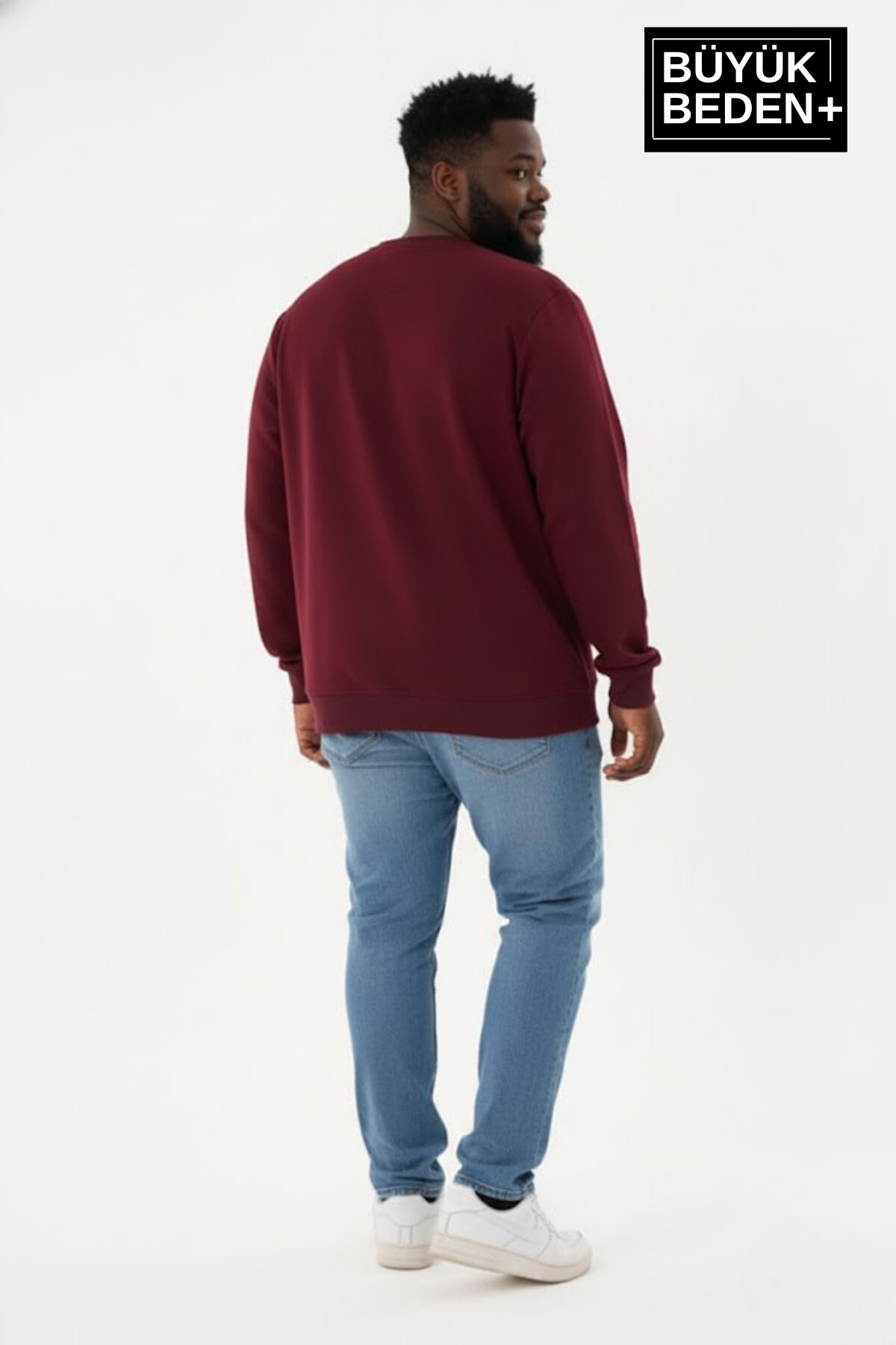 Erkek Büyük Beden AR Baskılı Yaka Kollar Etek Ribana Bisilet Yaka İnce Sweatshirt SPR26BSW956-1