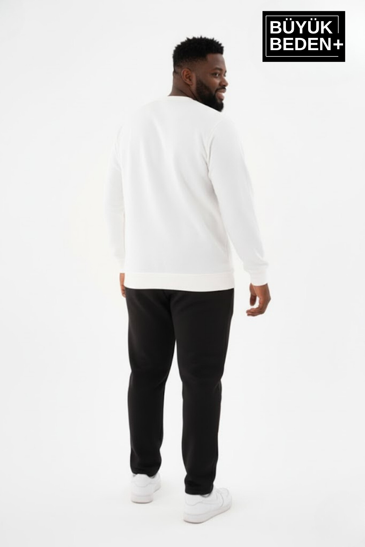 Erkek Büyük Beden AR Baskılı Yaka Kollar Etek Ribana Bisilet Yaka İnce Sweatshirt SPR26BSW956-1