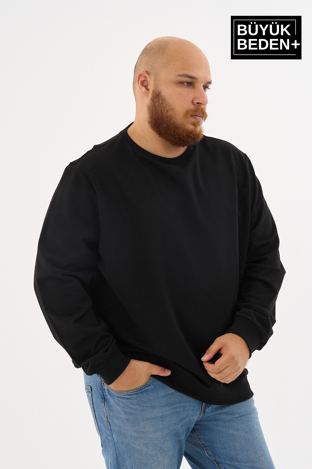 Erkek Büyük Beden Bisiklet Yaka ince Sweatshirt SPR24BSW56