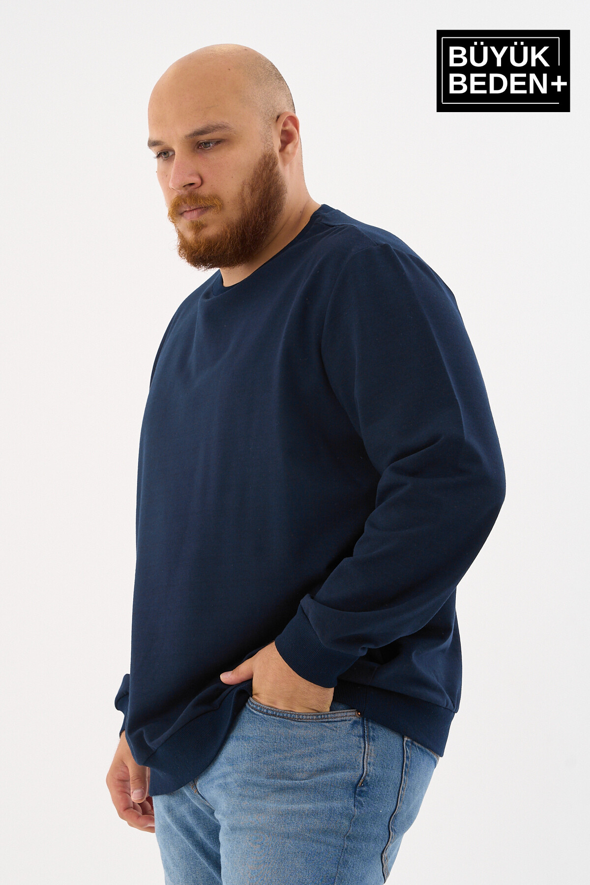 Erkek Büyük Beden Bisiklet Yaka ince Sweatshirt SPR24BSW56