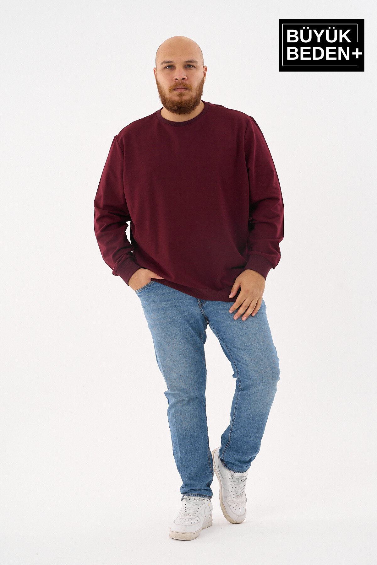 Erkek Büyük Beden Bisiklet Yaka ince Sweatshirt SPR24BSW56
