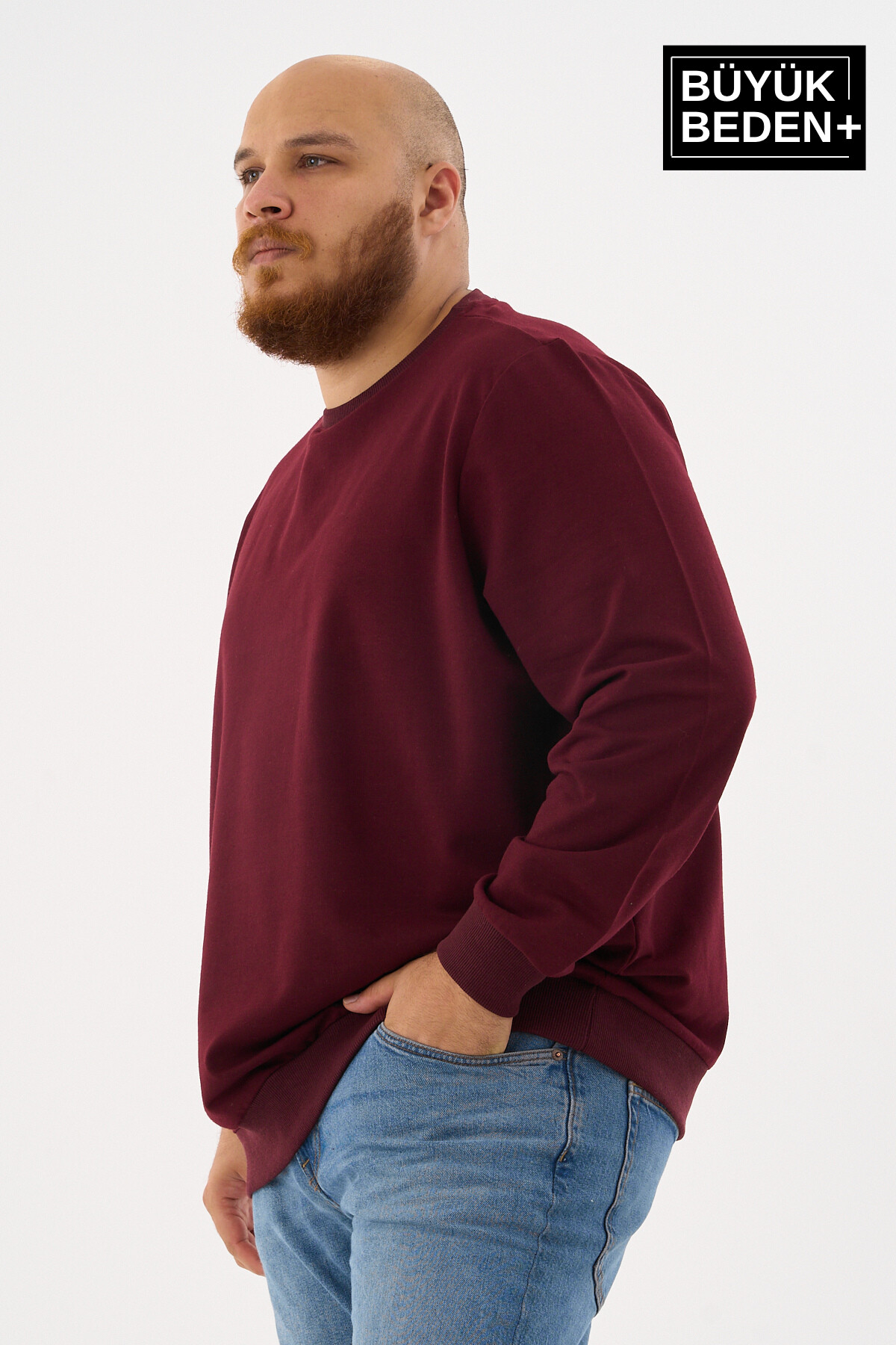 Erkek Büyük Beden Bisiklet Yaka ince Sweatshirt SPR24BSW56