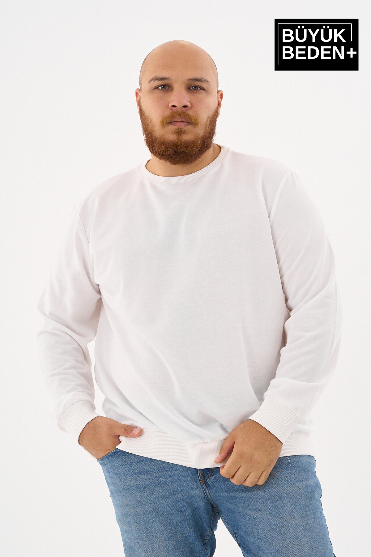 Erkek Büyük Beden Bisiklet Yaka ince Sweatshirt SPR24BSW56