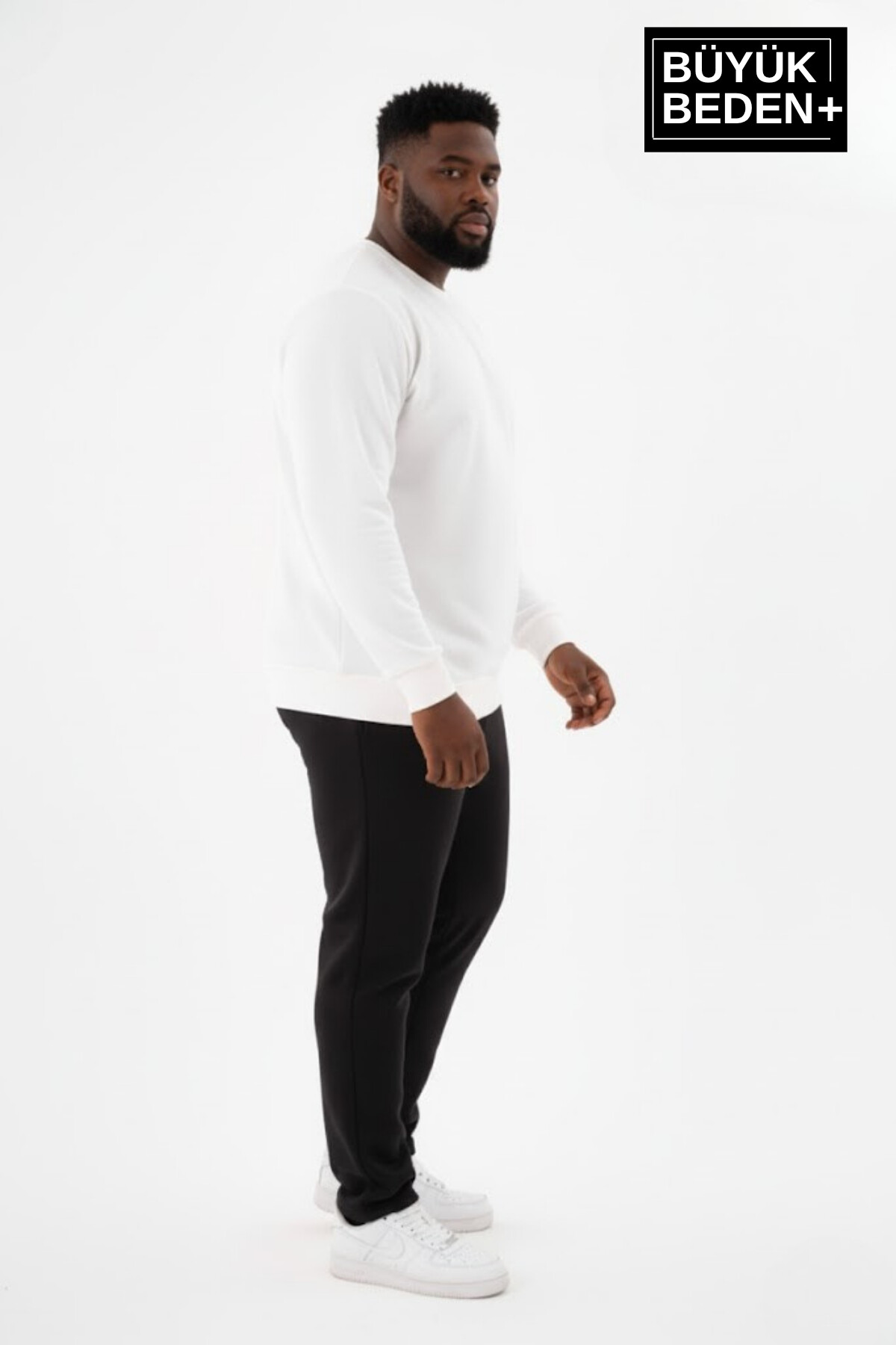 Erkek Büyük Beden Bisiklet Yaka Kollar ve Etek Ribanalı İnce Sweatshirt SPR26BSW956