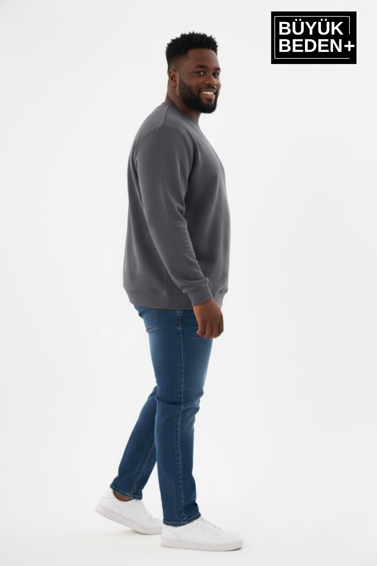 Erkek Büyük Beden Bisiklet Yaka Kollar ve Etek Ribanalı İnce Sweatshirt SPR26BSW956