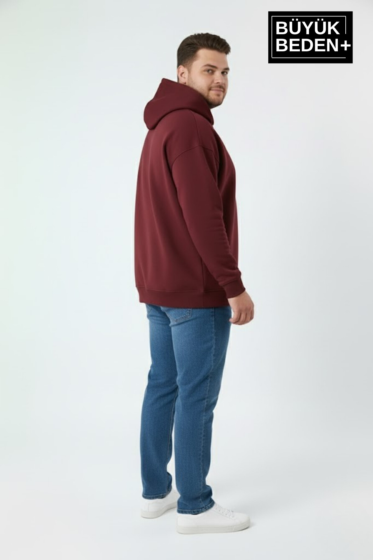 Erkek Büyük Beden Brooklyn 1970 Baskılı Kapüşonlu ince Sweatshirt SPR26BSW964