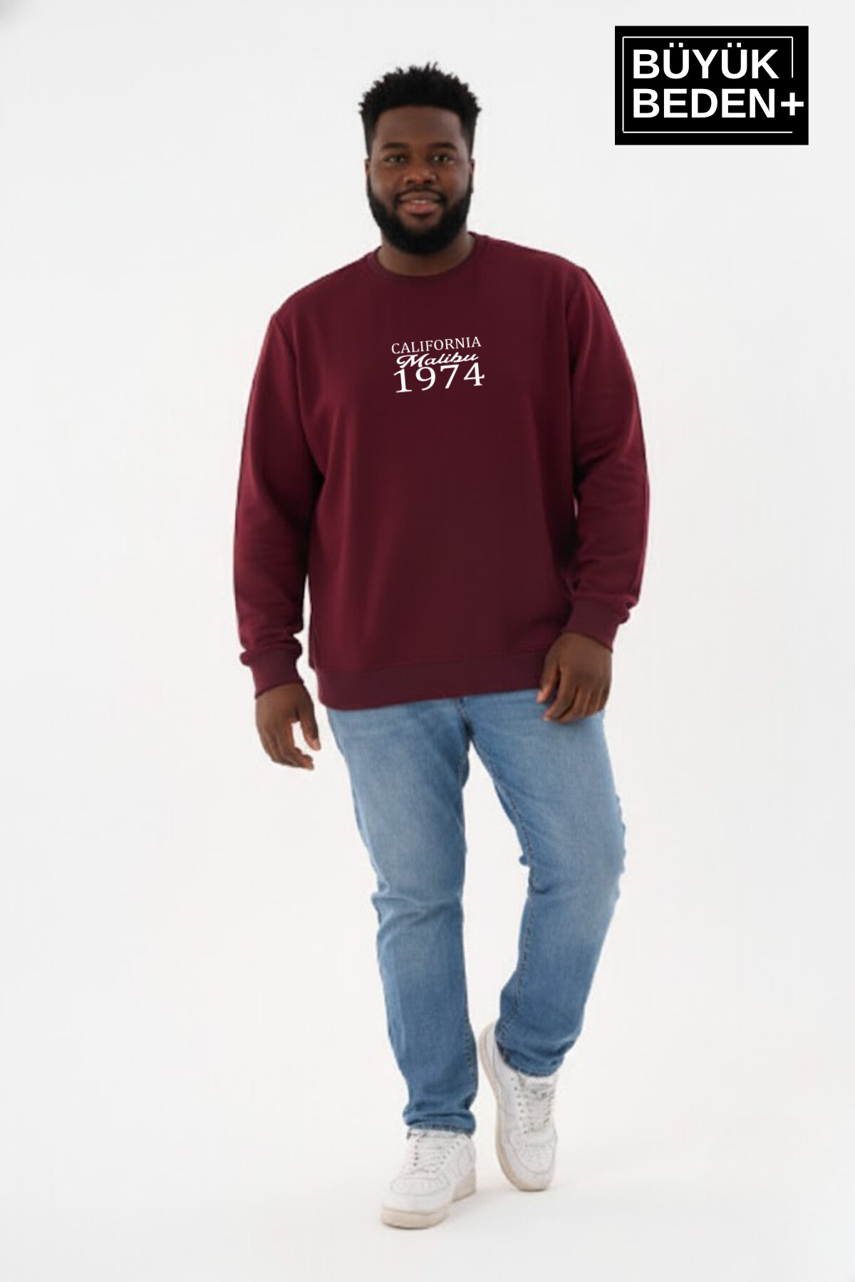 Erkek Büyük Beden California 1974 Baskılı Bisilet Yaka İnce Sweatshirt SPR26BSW956-2