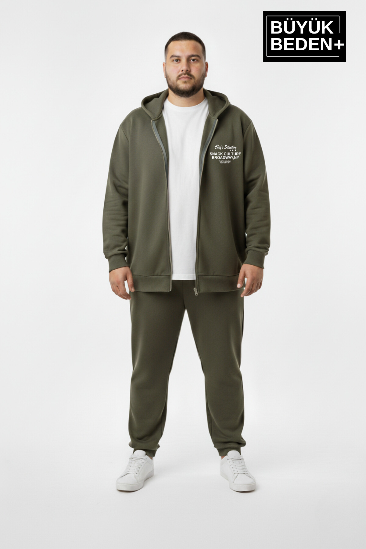 Erkek Büyük Beden Fermuarlı Kapüşonlu Chef Baskılı ince Sweatshirt Hırka - Rahat Kalıp SPR26BHR921