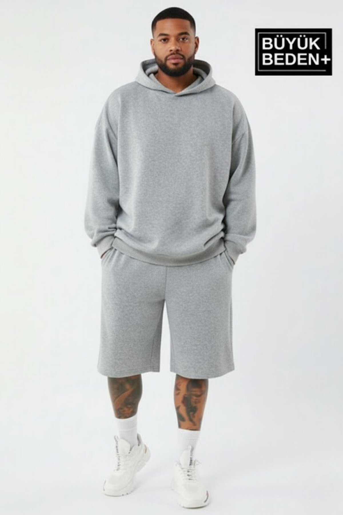 Erkek Büyük Beden Kapşonlu ince Sweatshirt SPR24BSW57