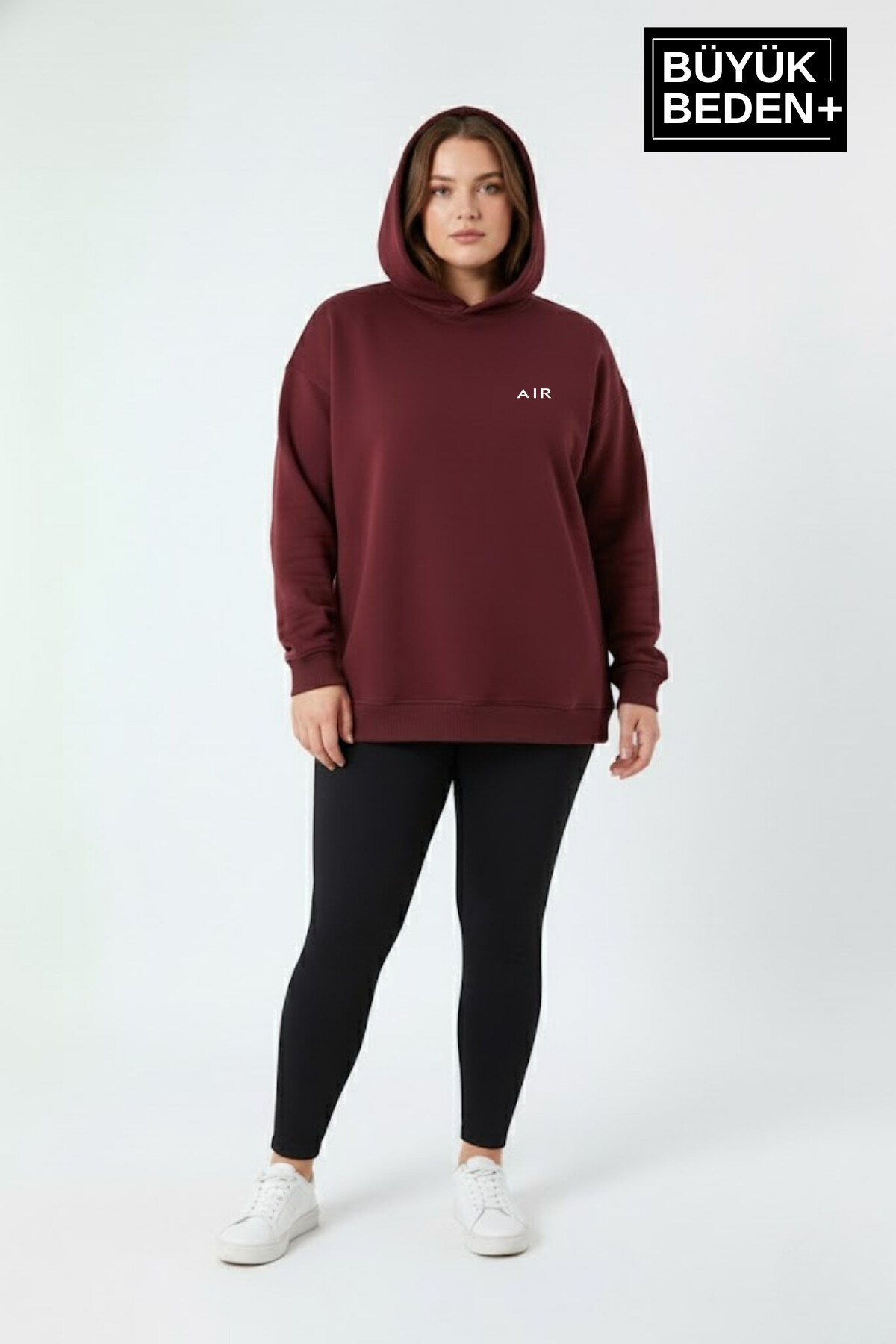Kadın Büyük Beden AR Baskılı Kapüşonlu  ince Sweatshirt SPR26BSWK963