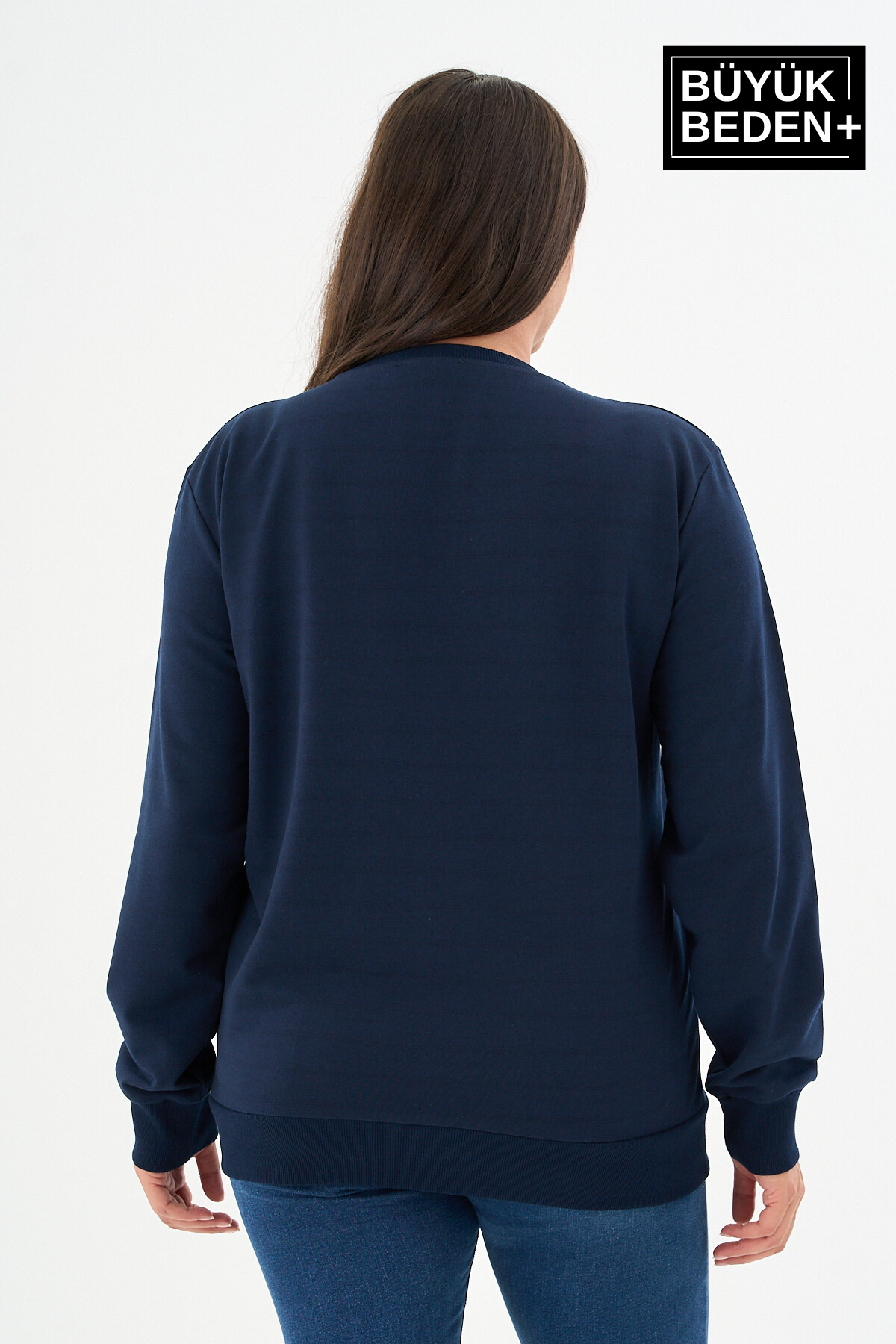 Kadın Büyük Beden Bisiklet Yaka İnce Sweatshirt SPR24BSWK56