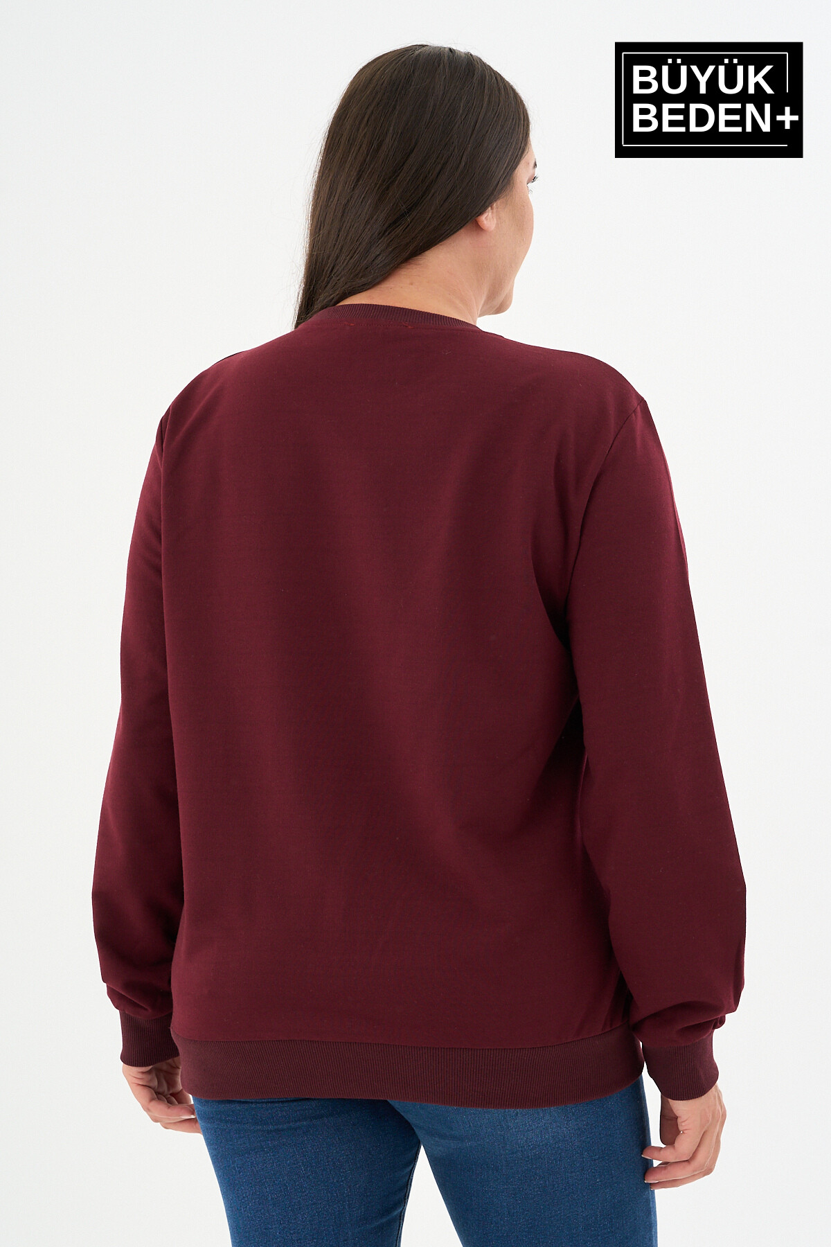 Kadın Büyük Beden Bisiklet Yaka İnce Sweatshirt SPR24BSWK56