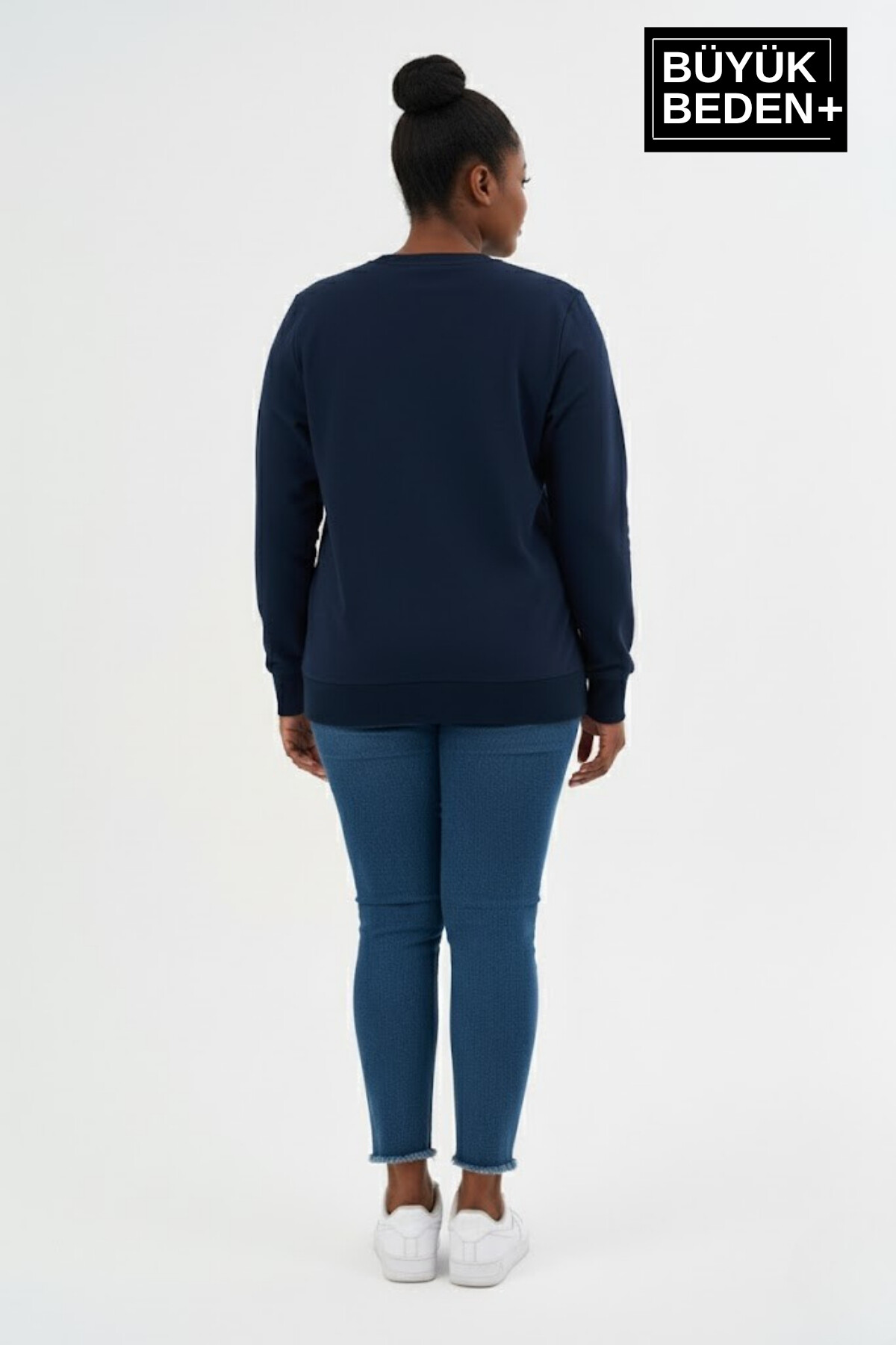 Kadın Büyük Beden Bisiklet Yaka Kollar ve Etek Ribanalı İnce Sweatshirt SPR26BSWK956