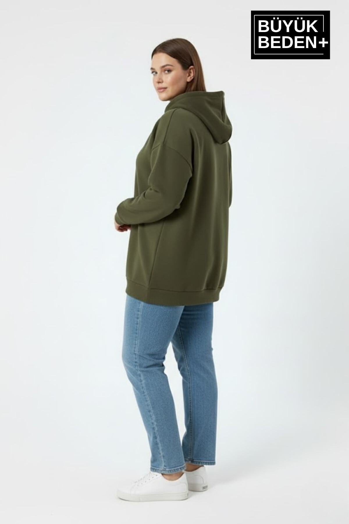 Kadın Büyük Beden Chef Baskılı Kapüşonlu Rahat Kalıp ince Sweatshirt SPR26BSWK966