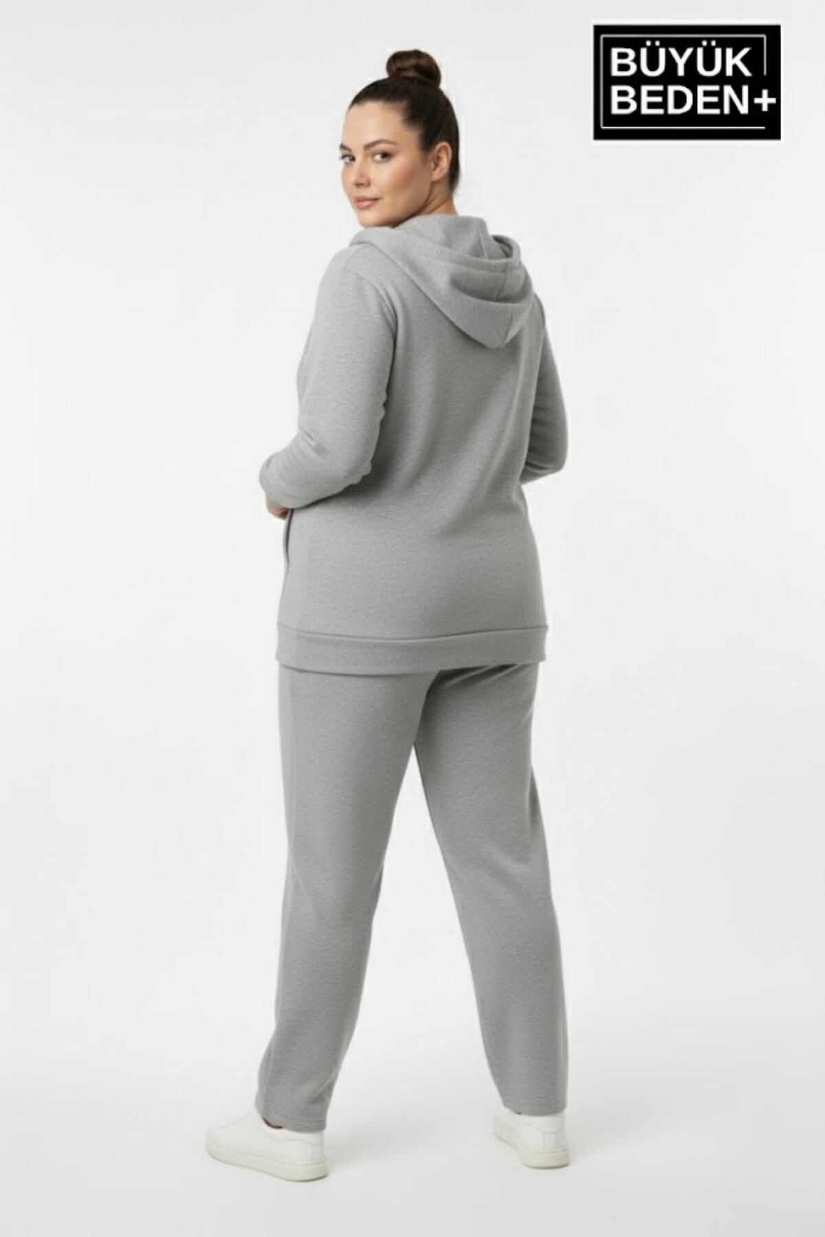 Kadın Büyük Beden  Fermuarlı Kapüşonlu Unified Baskılı ince Sweatshirt Hırka SPR26BHRK924