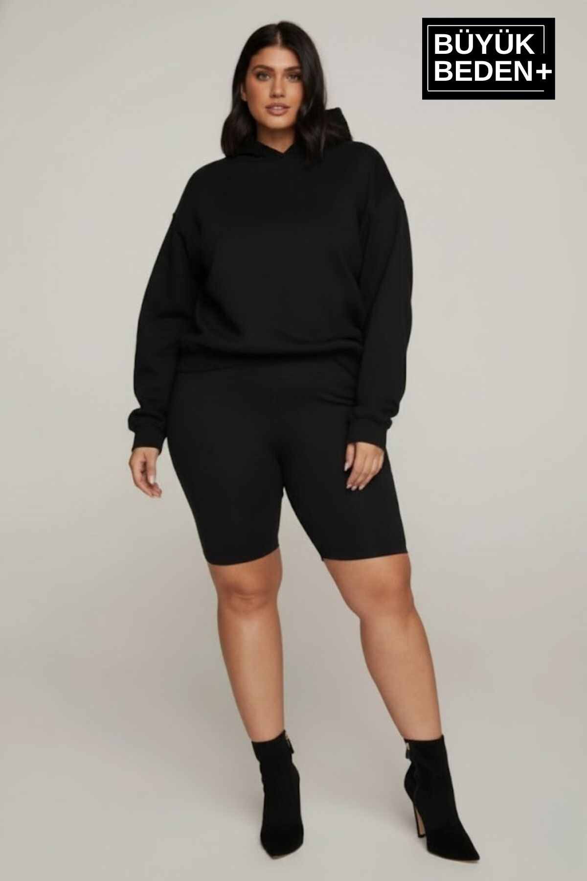 Kadın Büyük Beden Kapşonlu ince Sweatshirt SPR24BSWK57